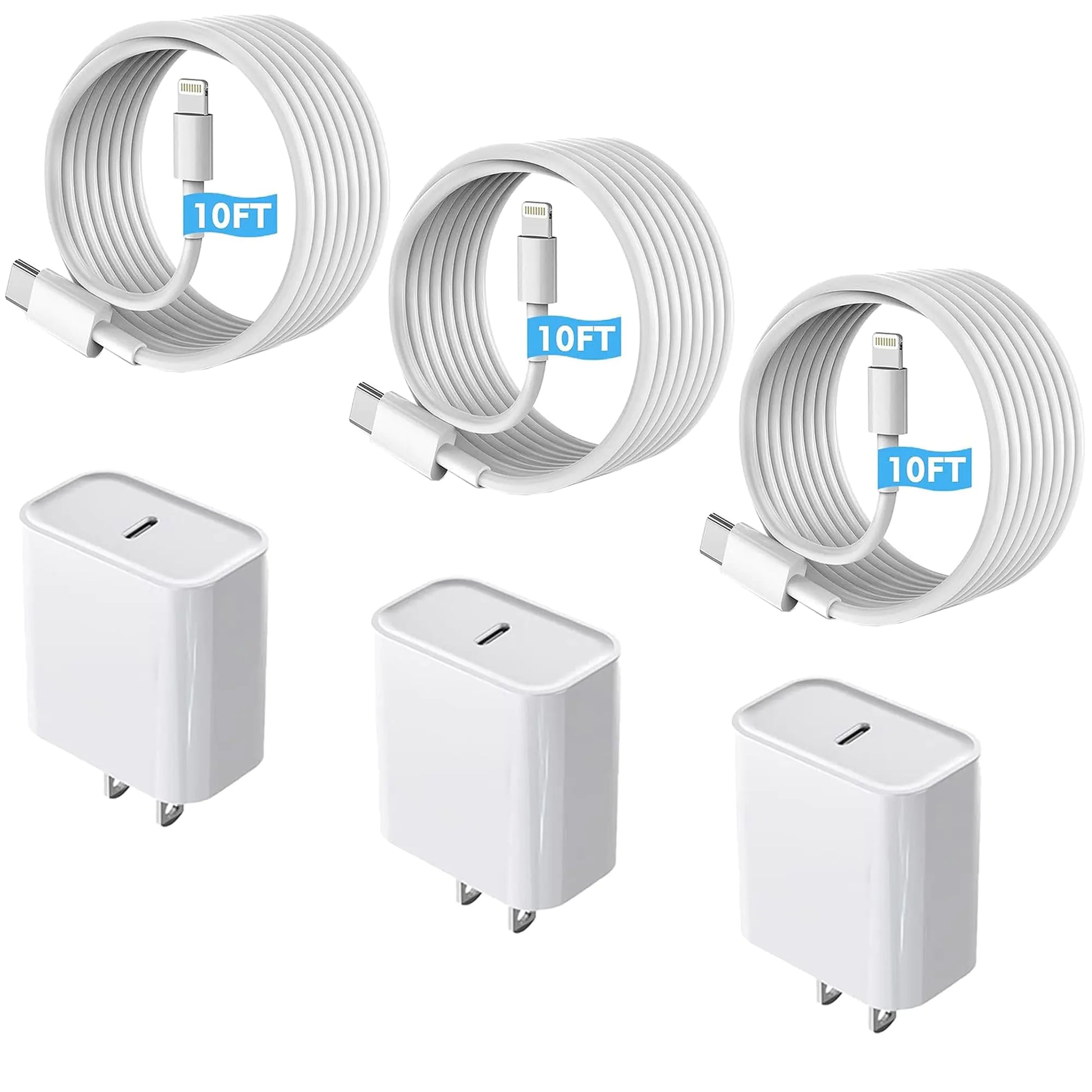 Fast Charger iPhone 3Pack【MFi Certified】 Chargers iPhone Fast Charging Block USB C Charger Quick Charging Adapter with 10ft USB C to Lightning Cable Data Syncing Cord for iPhone 14 13 12 11 X