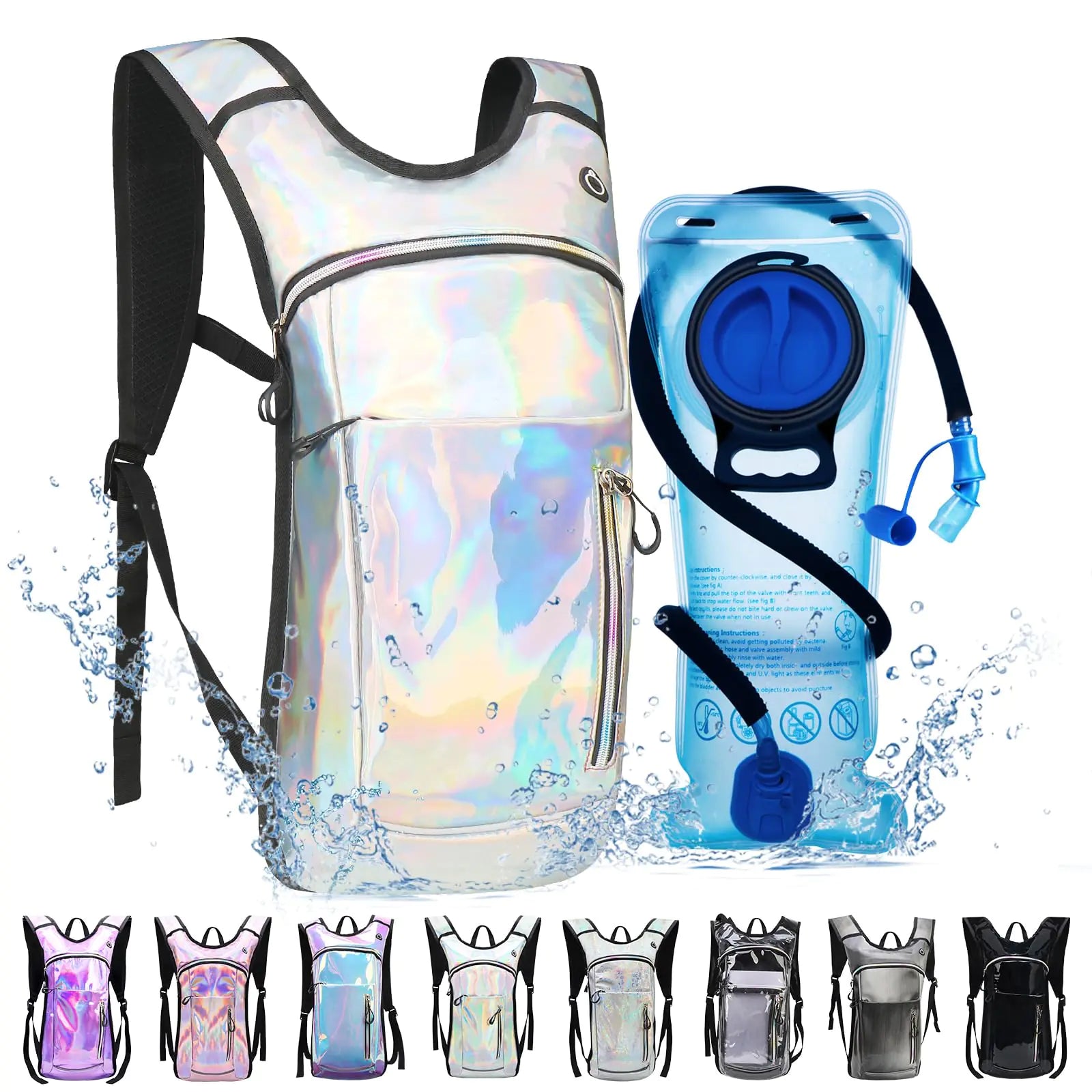 CTSAYCTL Hydration BackpackWater Backpack with 2L Hydration BladderFestival Essential-Rave Hydration PackLightweight Insulation HydroPack for HikingRunningBikingMusic Festival for Men Women
