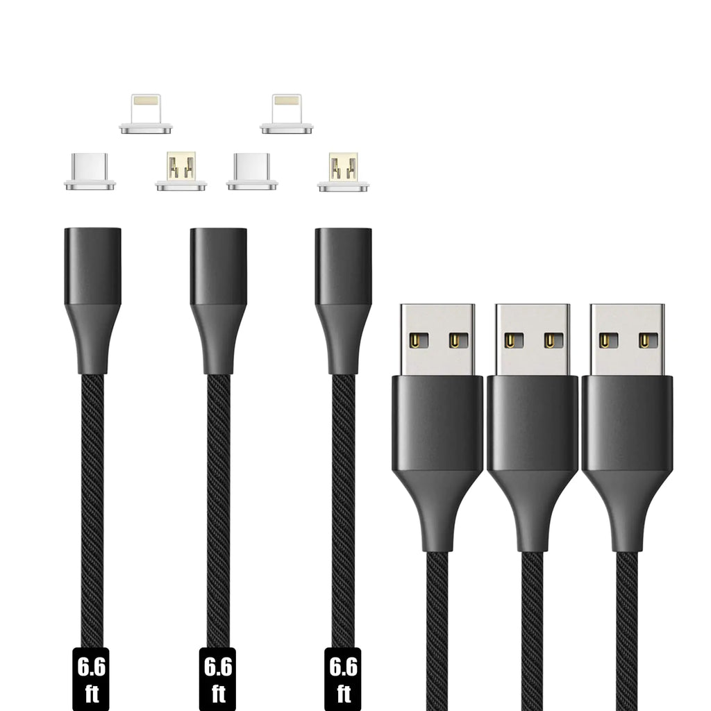 NetDot Magnetic Charging Cable Gen10 3 Pack (6.6ft) 3in1 Max 18W Fast Charging Magnetic Phone Charger and Data Transfer Magnetic Charger for Micro USB USB-C/Type c and i-Product