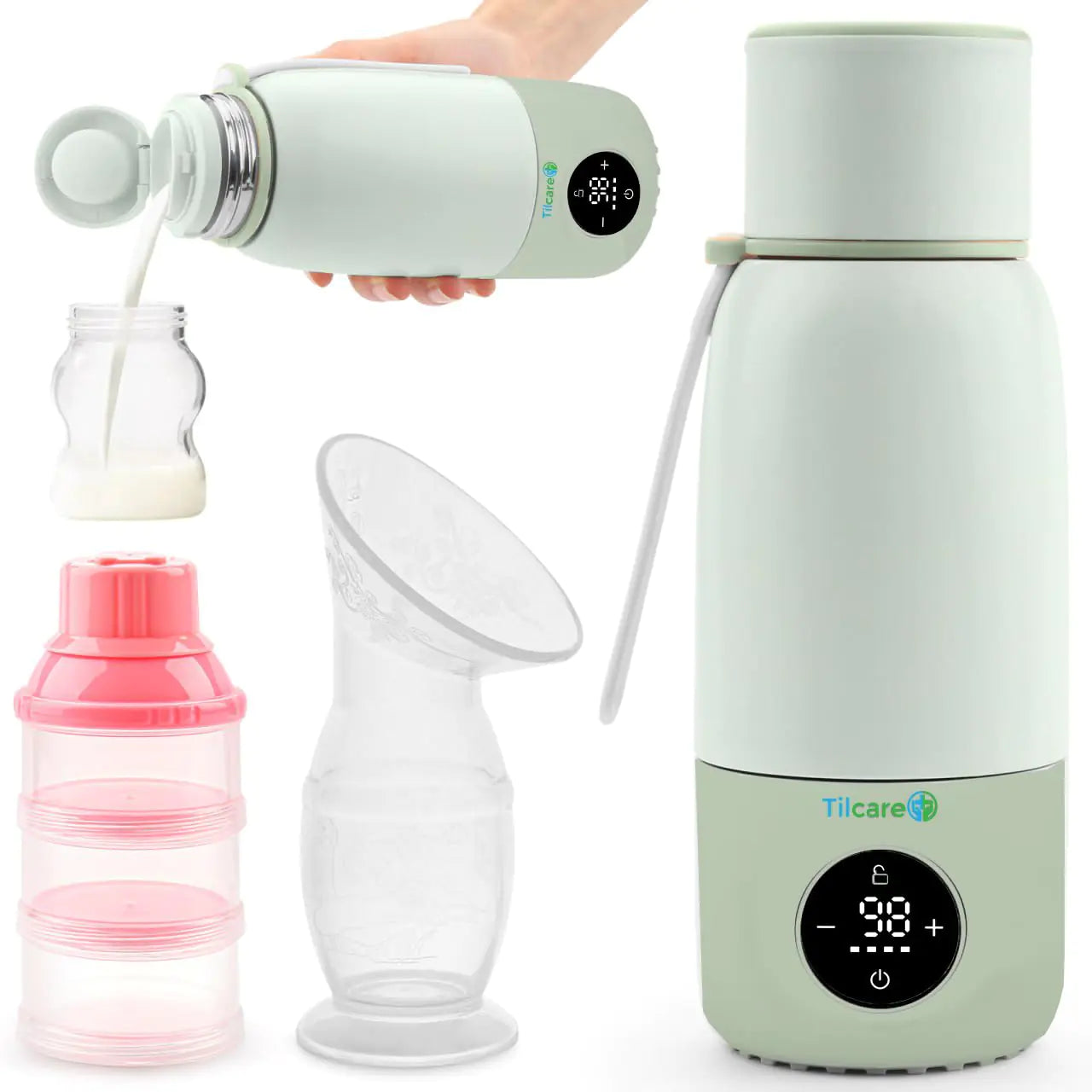 Portable Bottle Warmer for Travel - 17oz 12H Baby Bottle Milk Warmer Fast Heat Travel Bottle Warmer for Breastmilk USB Calentador De Biberones on The Go - Wireless Car Bottle Water Warmer Green