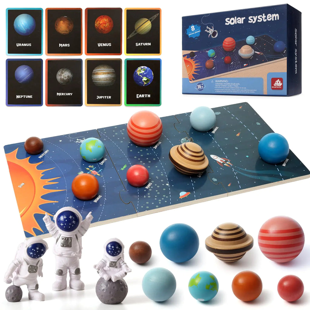 Wooden Solar System Model Board，Kids Solar System，Montessori Planet ToysEducational Planets BallsPreschool Learning Puzzle，Space Learning Toys