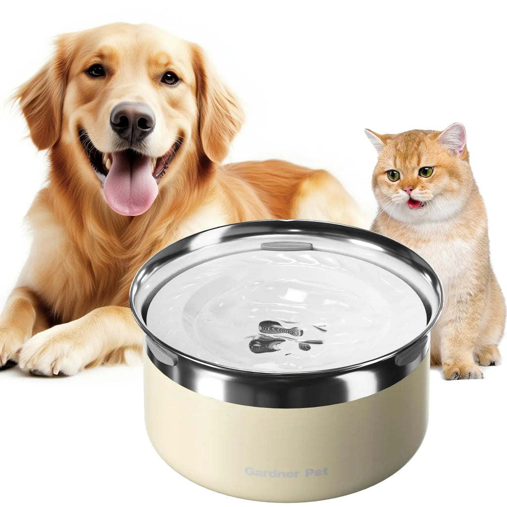 Gardner Pet Dog Bowls 1 Gallon (3.85L) Stainless Steel No Spill Dog Water Bowl Slow Water Feeder Metal Dog Bowls Christmas Water Dispenser for Dogs and Cats Promotes Healthy Hydration(White)