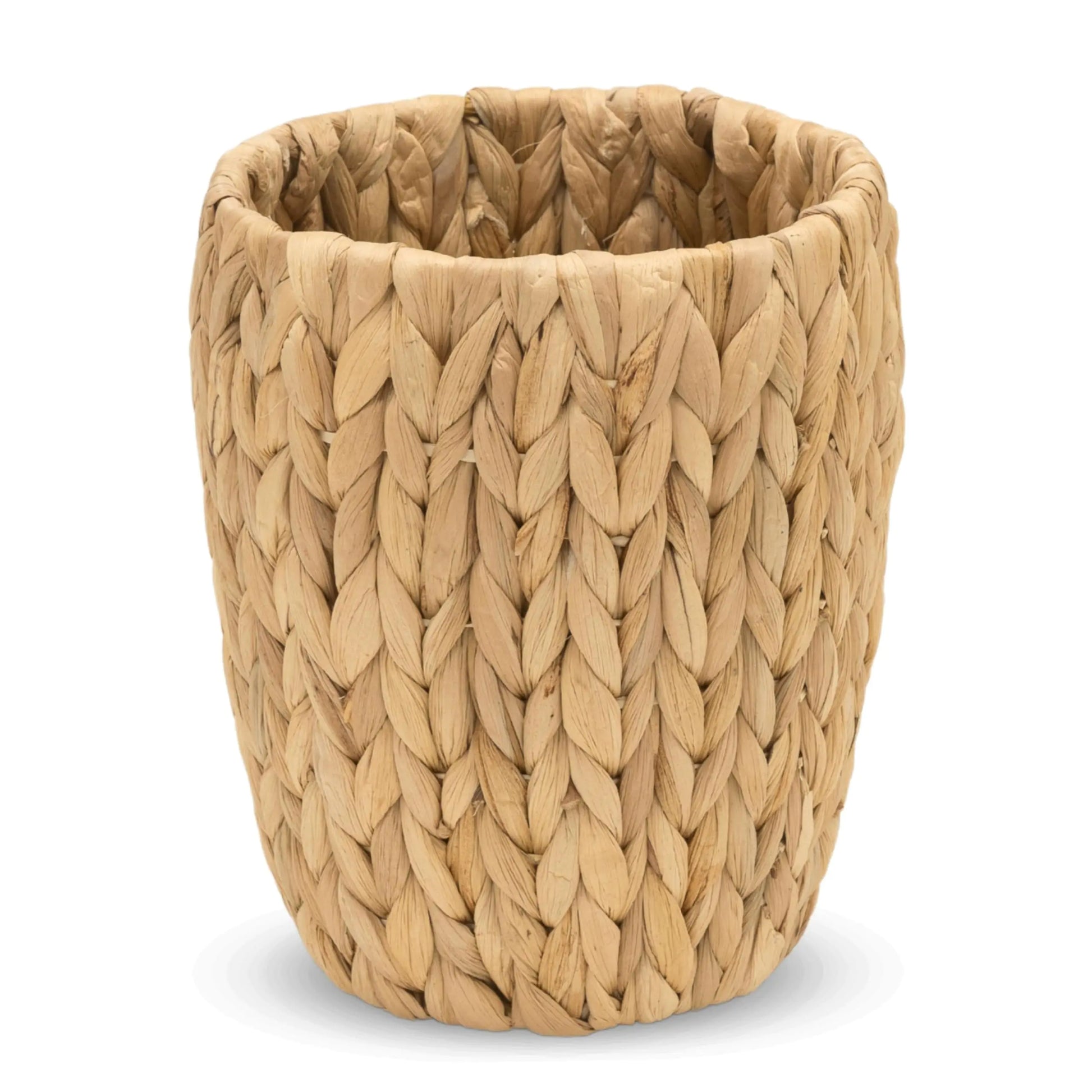 KOLWOVEN Small Wicker Trash Can in Bedroom Bathroom - MiniTrash Can in Office - Boho Woven Wicker Waste Basket - Office Garbage Cans for Under Desk (Water Hyacinth Small (D8 X H9))