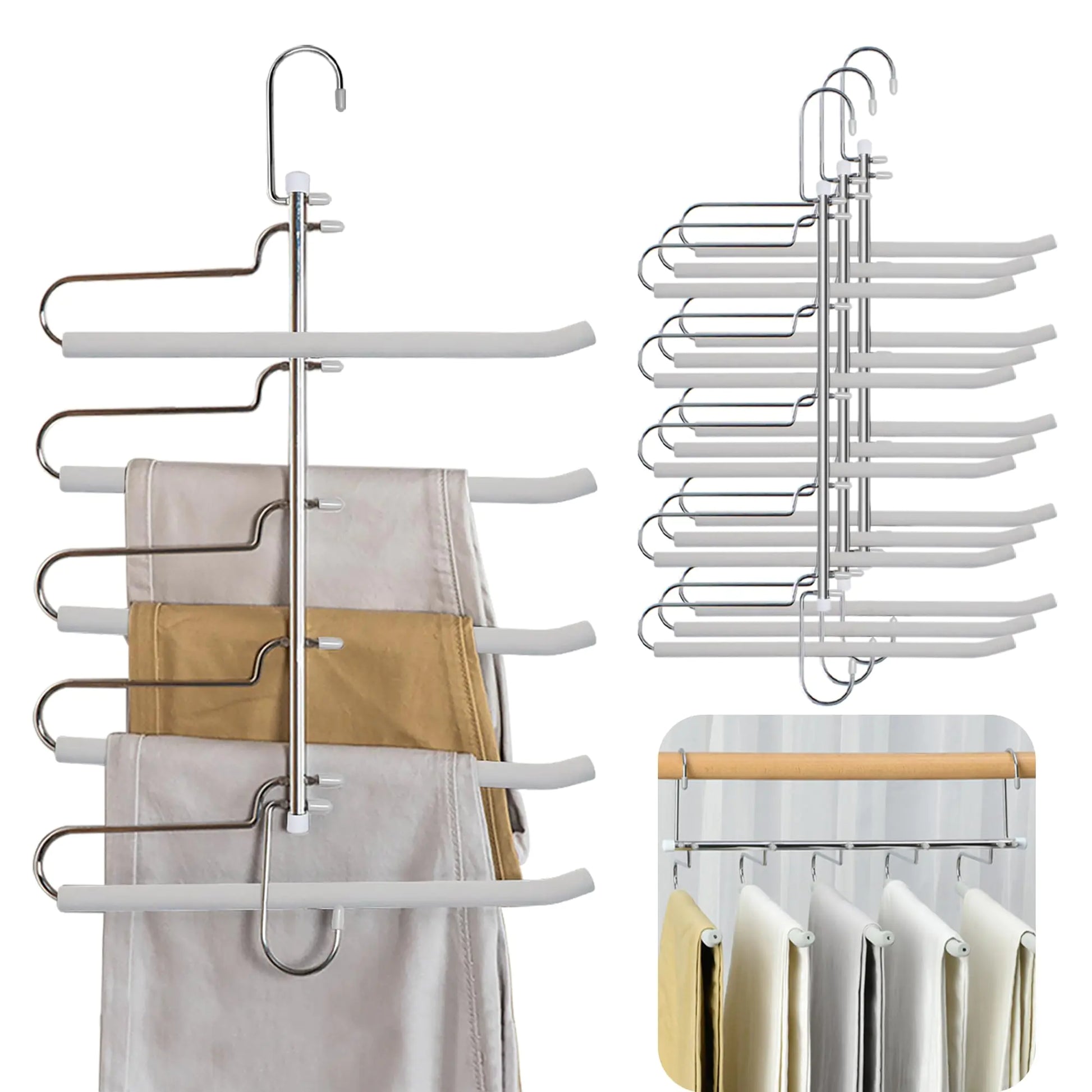4 Pack Jeans Hangers Multifunctional Pants Rack Multiple Layers Pants Hangers Space Saving Stainless Steel Non Slip Closet Hangers for Jean Pant Slack Trouser