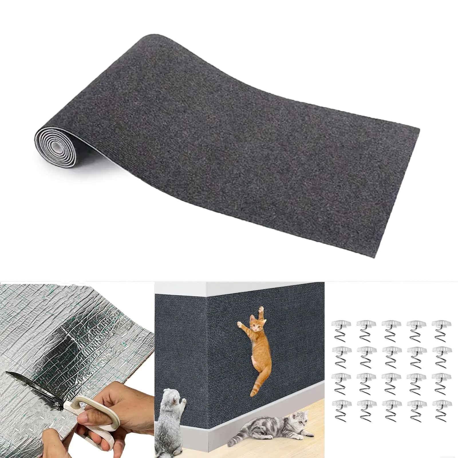 Cat Scratching Furniture Protector 15.7"x78.7"Self Adhesive Trimmable Protective Sofa Carpet Leather Furniture Pad Replacement for Cat Tree Shelves DIY Pet Scratch Protector (Dark Grey)