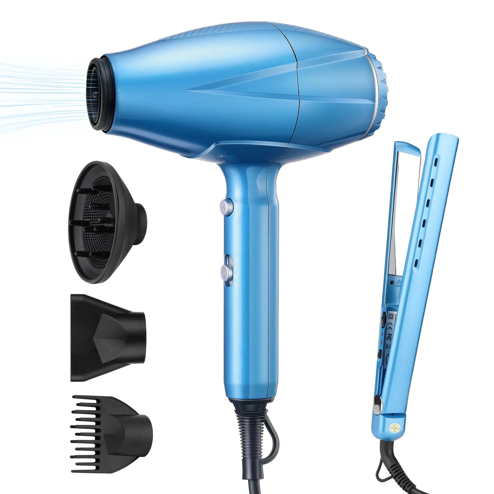 Beatslm Professional Hair Dryer Diffuser Hair Dryer with Concentrator/Comb for Women Blow Dryer Flat Iron Set Flat Iron Hair Straightener Straight Curl 2 in 1 Fast Styling No Frizz All Hair
