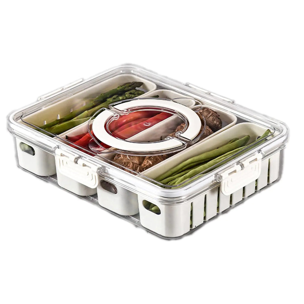 Snack Tray with Lid & Handle Portable Snackle Box Container Veggie Serving Tray Charcuterie Board for Travel Party & Picnic Refrigerator Organize Box for Vegetable Fruit Candy 4 Compartments