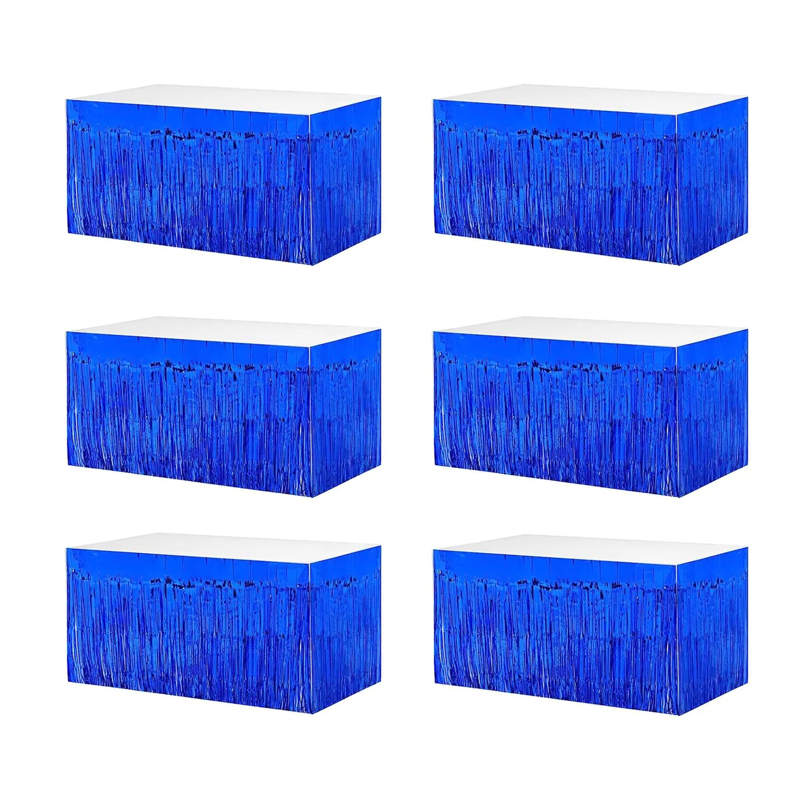 6 PCS Blue Inch Metallic Foil Fringe Tinsel Table Skirts 9 Feet x 29.5 for Rectangle Tables Tinsel Backdrop CurtainsParty SuppliesWedding Birthday Parade Floats Christmas Decorations