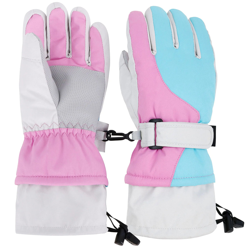 LULLABY KIDS Toddler Winter Gloves Snow Gloves for Kids Girls Waterproof Ski Gloves Unisex Kids Waterproof Ski Snow Gloves Pink Blue Grey S(4-6Y)