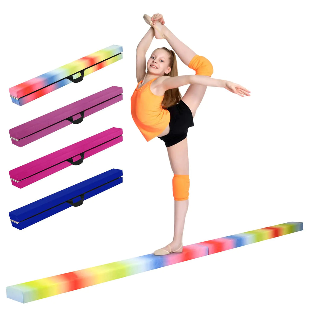 Folding Balance Beam 8FT Floor Gymnastics Equipment for Gymnast Kids Adults Non Slip Rubber Base Professional Gymnastics Beam for Home Training(Rainbow)