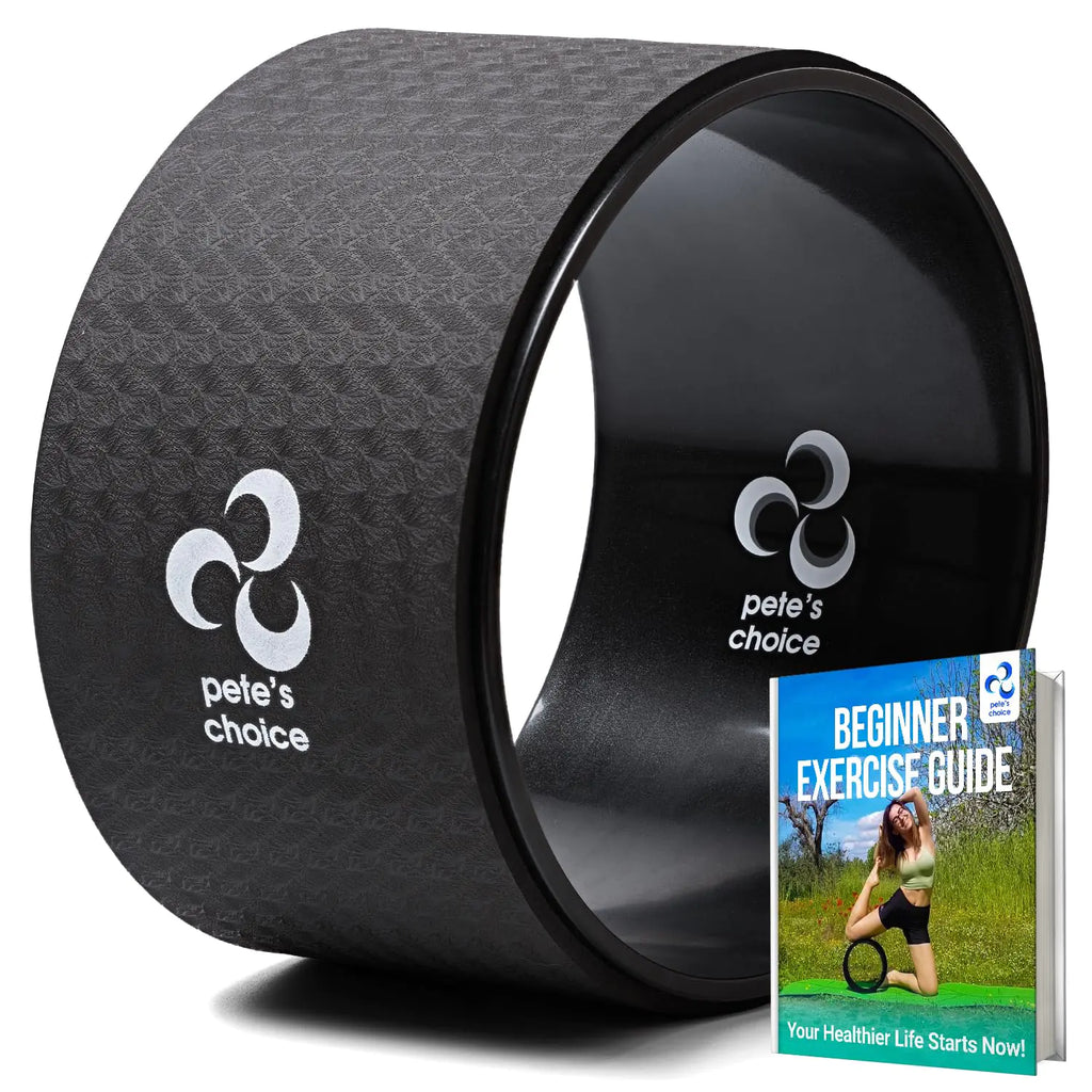 Extra Wide Yoga Wheel - Safer Comfortable more Stable Back Roller. Exercise Guide included. Perfect for Beginners. Great Back Stretcher. Improve posture. Large Jumbo Yoga Wheel for back pain.