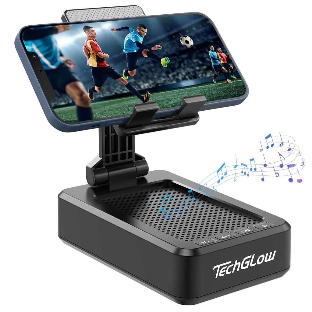 TechGlow Gifts for Men Foldable Cellphone Stand with Bluetooth Speaker Wireless Speaker with Phone Holder Birthday Gift Idea for Man Woman Cool Gadget