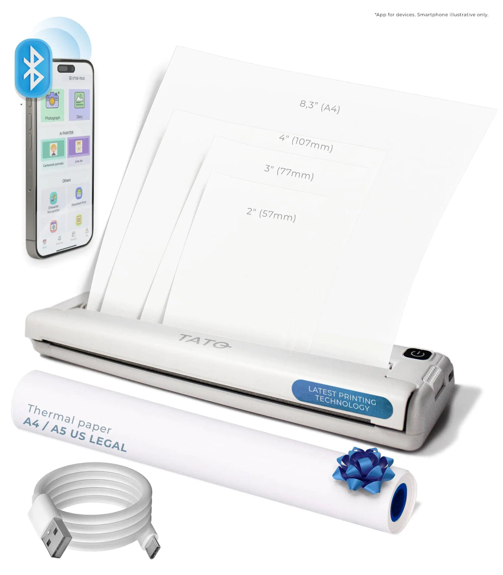 TATO Portable Printer - Portable Printer Wireless for Travel - Small Printer Wireless - No Ink Printer - Travel Printer - Portable Mini Printer - Wireless Bluetooth Printer - Studying Essentials