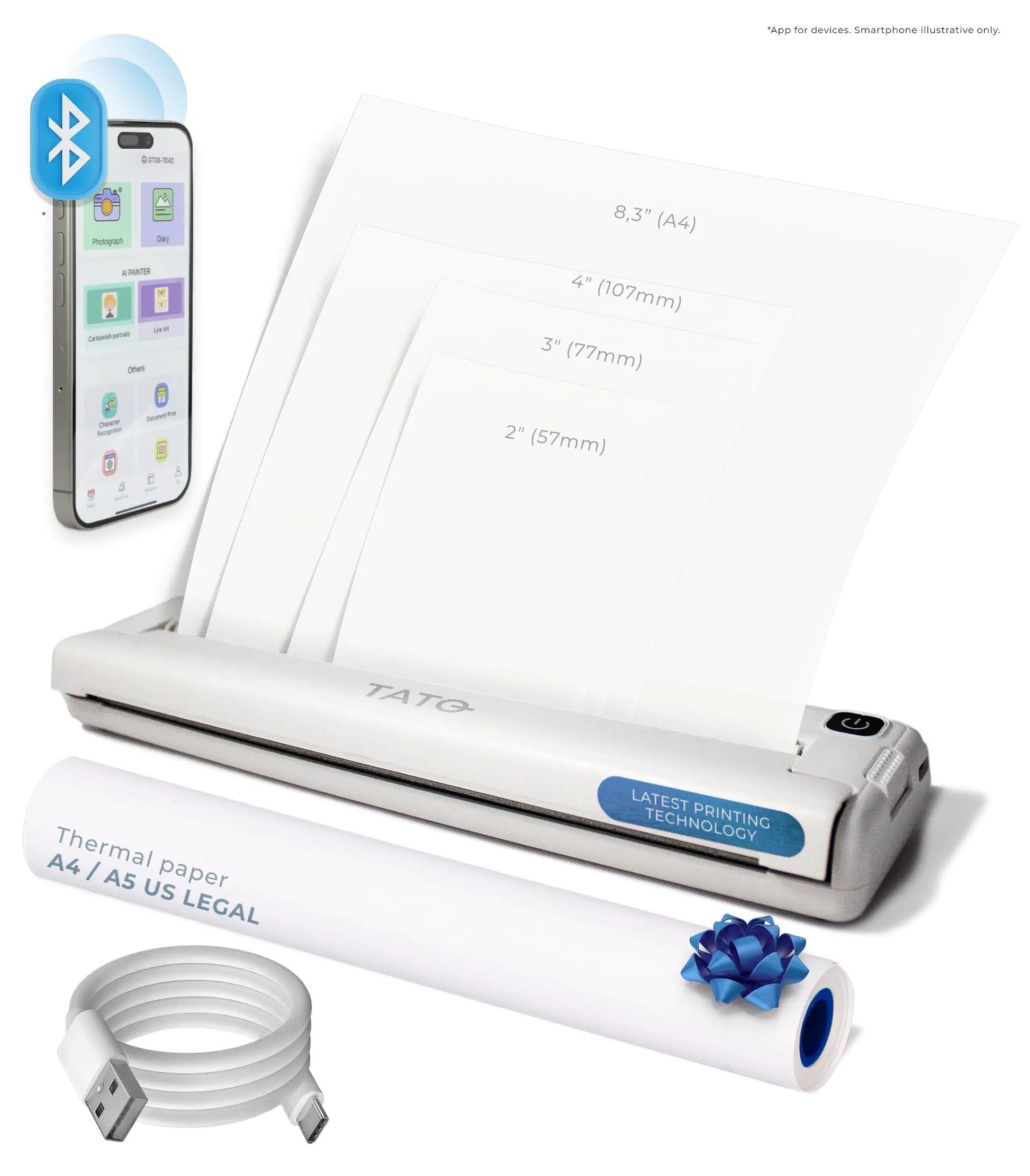 TATO Portable Printer - Portable Printer Wireless for Travel - Small Printer Wireless - No Ink Printer - Travel Printer - Portable Mini Printer - Wireless Bluetooth Printer - Studying Essentials